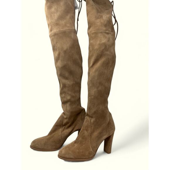 Stuart Weitzman Suede Hiline Over the Knee High Heel Boot Tan Women's Size 5.5 - Picture 2 of 5